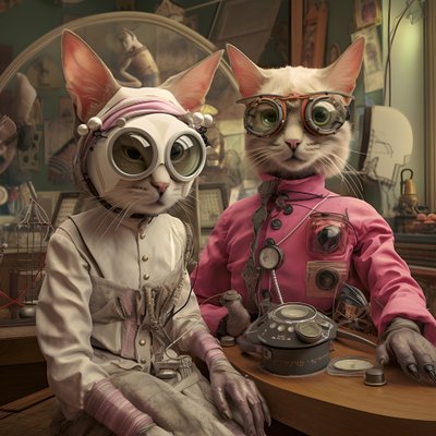 擬人化された2匹の猫、オスとメス、キューブリック合成1 作： Kurt Heppke