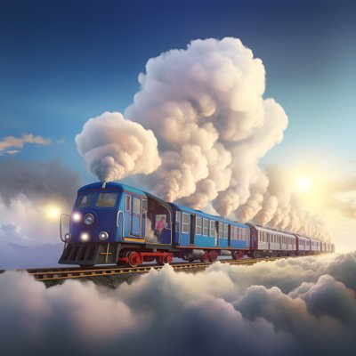 糸にぶら下がって雲の中を飛ぶ、疾走するソーシャルメディア列車 2 作： Kurt Heppke