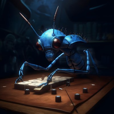 眉毛と青い目の擬人化された野生のアリ 2 作： Kurt Heppke