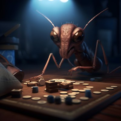 眉毛と青い目を持つ擬人化された野生のアリ 3 作： Kurt Heppke