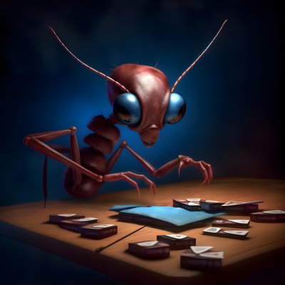 眉毛と青い目を持つ擬人化された野生のアリ 4 作： Kurt Heppke