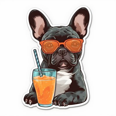 ステッカー、クールなフレンチブルドッグ、カクテルを飲む 1 作： Kurt Heppke