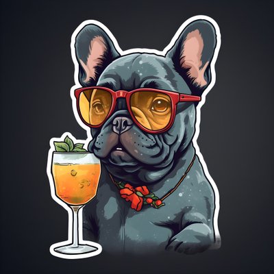 ステッカー、クールなフレンチブルドッグ、カクテルを飲む 3 作： Kurt Heppke