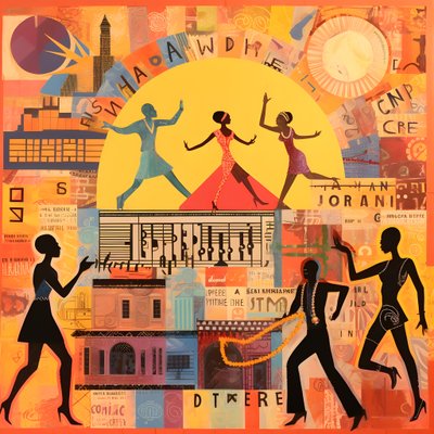 太陽の下で踊るカラフルな人々。 作： Kurt Heppke