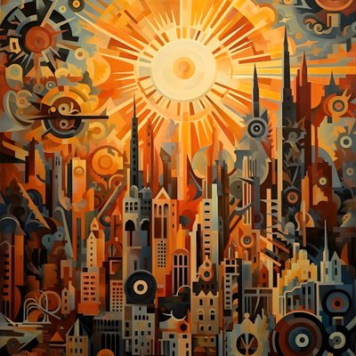 歯車と工具 抽象的な日の出 1950年代 1 作： Kurt Heppke