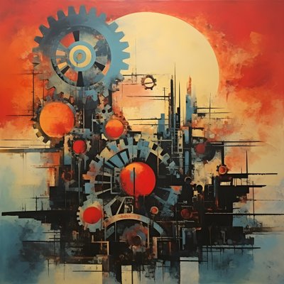 歯車と工具 抽象的な日の出 1950年代 2 作： Kurt Heppke