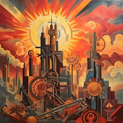 歯車と工具 抽象的な日の出 1950年代 4 作： Kurt Heppke