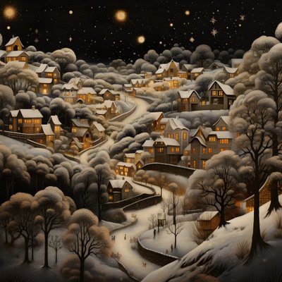 雪に覆われた夜の村 3 作： Kurt Heppke