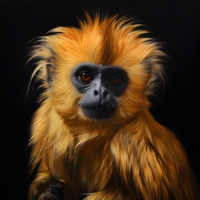 黒い背景のゴールデンラングールの顔の絵 2 作： Kurt Heppke