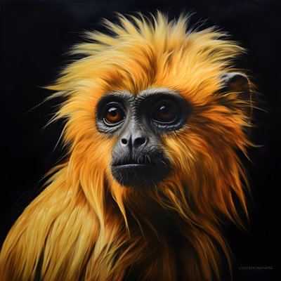 黒い背景のゴールデンラングールの顔の絵 4 作： Kurt Heppke