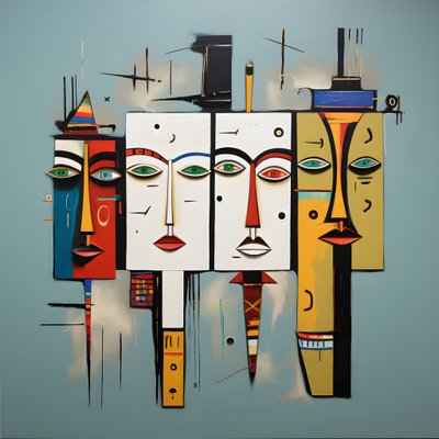 壁に描かれた4人の頭部を描いた絵 2 作： Kurt Heppke