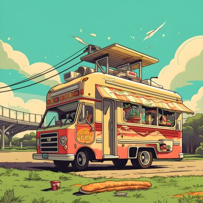 北カリフォルニアのスケートパークで行われたアートなフードトラックのイベントポスター 2 作： Kurt Heppke