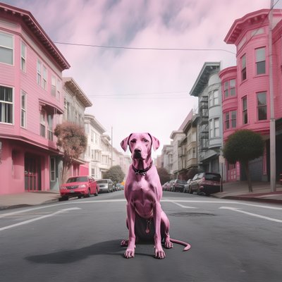 サンフランシスコのど真ん中にピンクの犬 1 作： Kurt Heppke