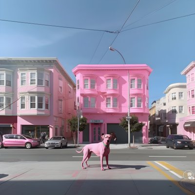 サンフランシスコのど真ん中にピンクの犬 2 作： Kurt Heppke