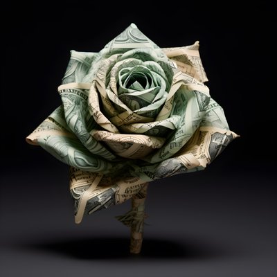 100ドル札でできたバラの花。 作： Kurt Heppke