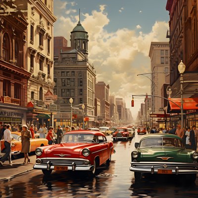 赤い車が走る50年代の街 3 作： Kurt Heppke