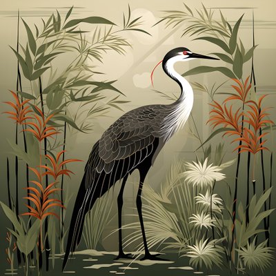 鶴と竹の美しい日本のイラスト 3 作： Kurt Heppke