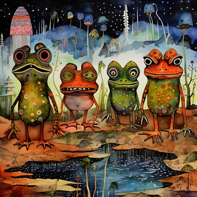 フロイシェンによる水彩とインクで描かれた全ページの絵 4 作： Kurt Heppke