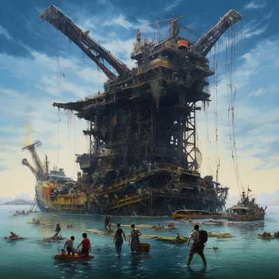 クレーンで海から引き上げられる大きな難破船 2 作： Kurt Heppke