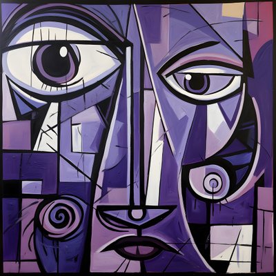 紫とグレーの幾何学絵画紫の目1 作： Kurt Heppke