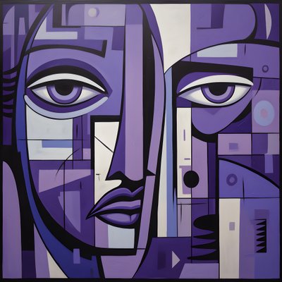 紫とグレーの幾何学的な絵画紫の目2 作： Kurt Heppke
