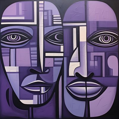 紫とグレーの幾何学絵画紫の目3 作： Kurt Heppke