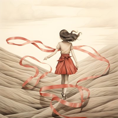 リボンをつけた少女が踊る素朴な絵 4 作： Kurt Heppke