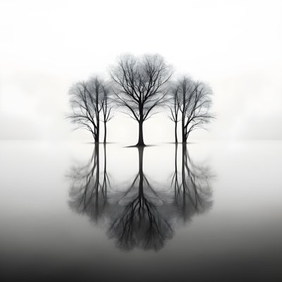 水辺の木々のモノクロ写真 1 作： Kurt Heppke