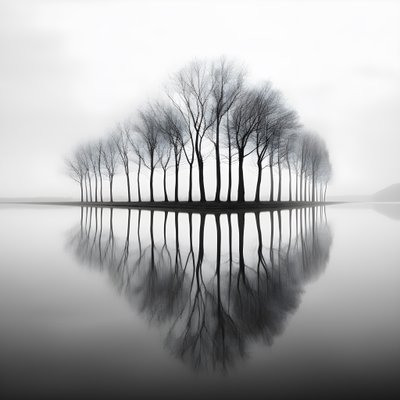 水辺の木々のモノクロ写真 3 作： Kurt Heppke