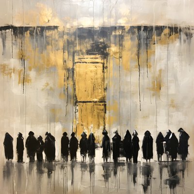黒と白の服を着て、壁に顔を向けて祈る人々 2 作： Kurt Heppke