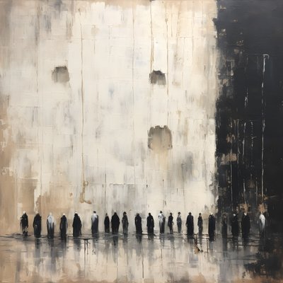 黒と白の服を着て、壁に顔を向けて祈る人々 4 作： Kurt Heppke