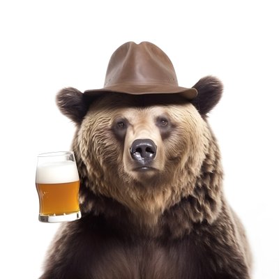 白地に横顔のビールジョッキと帽子をかぶった熊 2 作： Kurt Heppke