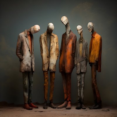 並んで立つ4人の男の土偶 1 作： Kurt Heppke