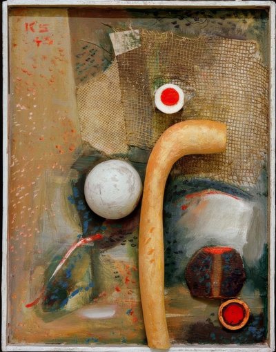 黄色の人工骨付きフレドリスト 作： Kurt Schwitters