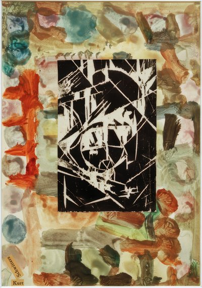 無題（抽象絵画の木版画とのコラージュ） 作： Kurt Schwitters