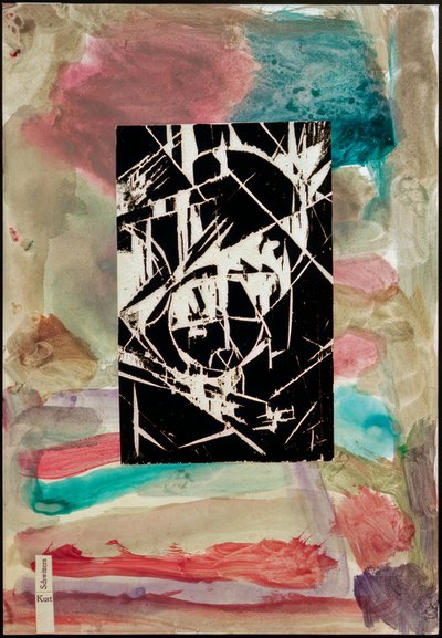 無題（抽象絵画の木版画とのコラージュ） 作： Kurt Schwitters