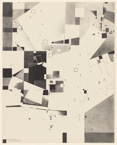 無題, no. 1 of 6 ポートフォリオ Merz 3. Kurt Schwitters 6 lithographs. メルツフォルダ。 Merz 出版社の最初のポートフォリオ (Merz 3. Kurt Schwitters 6 lithos. Merz Portfolio. Merz Publisher の最初のポートフォリオ) 作： Kurt Schwitters
