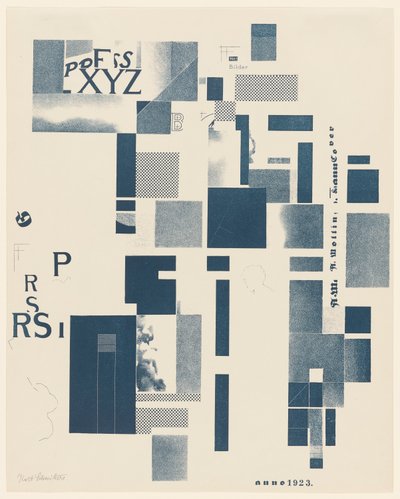無題, no. 3 of 6 from ポートフォリオ Merz 3. Kurt Schwitters 6 lithographs. メルツフォルダ。 Merz 出版社の最初のポートフォリオ (Merz 3. Kurt Schwitters 6 lithos. Merz Portfolio. Merz Publisher の最初のポートフォリオ) 作： Kurt Schwitters
