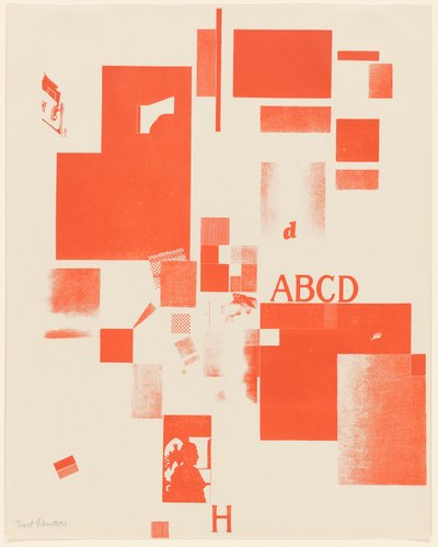 無題, no. 4 of 6 of ポートフォリオ Merz 3. Kurt Schwitters 6 lithographs. メルツフォルダ。 Merz 出版社の最初のポートフォリオ (Merz 3. Kurt Schwitters 6 lithos. Merz Portfolio. Merz Publisher の最初のポートフォリオ) 作： Kurt Schwitters