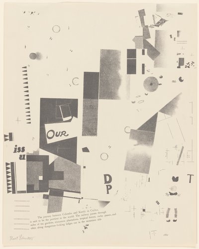 無題, no. 6 of 6 ポートフォリオから Merz 3. Kurt Schwitters 6 lithographs. メルツフォルダ。 Merz 出版社の最初のポートフォリオ (Merz 3. Kurt Schwitters 6 lithos. Merz Portfolio. Merz Publisher の最初のポートフォリオ) 作： Kurt Schwitters