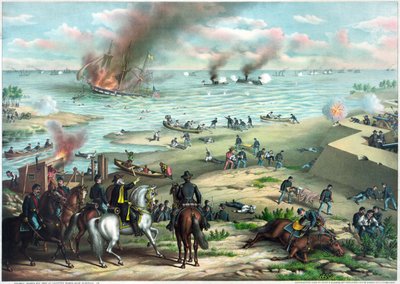アメリカ南北戦争（1861-1865）：ハンプトン・ローズ海戦 8～9日 作： Kurz and Allison