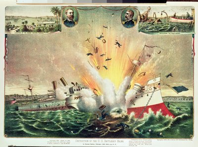 1898年2月15日、ハバナ港での米軍戦艦メインの破壊 作： Kurz and Allison