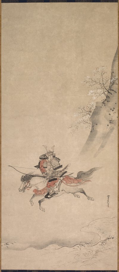 17世紀の馬に乗ったサムライ。 作： Kusumi Morikage
