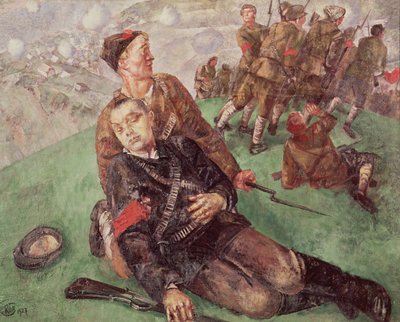 人民委員の死、1927年 作： Kuzma Sergeevich Petrov Vodkin