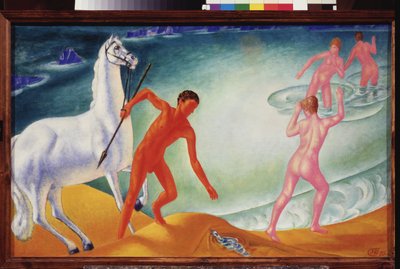 喉が渇いた戦士。 Kuzma Sergeevich Petrov Vodkin (Petrov-Vodkin) (Kouzma Petrov Vodkin) (Petrov-Vodkin) (1878-1939)、キャンバスに油彩による絵画 作： Kuzma Sergeevich Petrov Vodkin