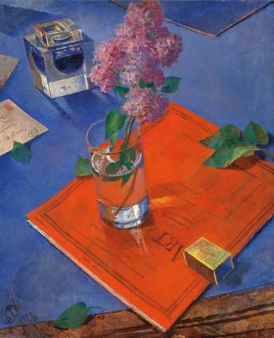 ライラックのある静物、1928年。 作： Kuzma Sergeevich Petrov Vodkin