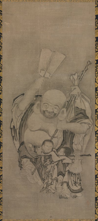 道教の仙人と一緒にいる布袋。布袋、1575～1600年頃。 作： Kyūseki Tomonobu