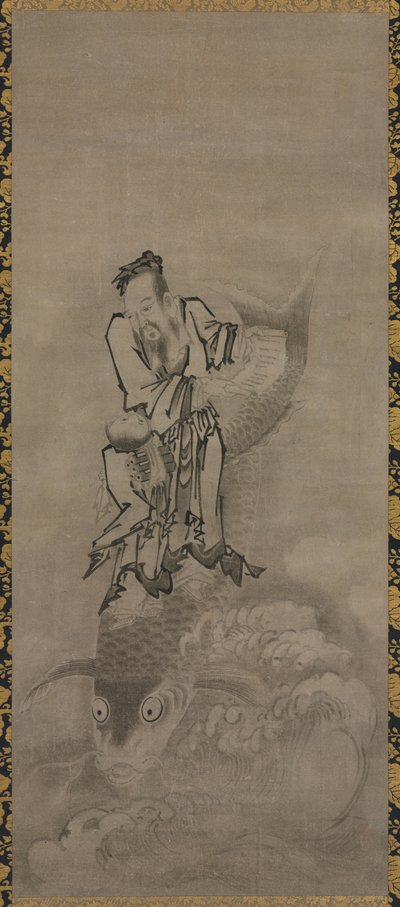 布袋と道士の仙人：不滅の乗用鯉 作： Kyūseki Tomonobu