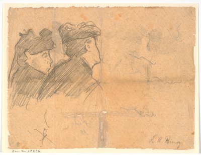 帽子をかぶった 2 人の女性の頭のプロファイル研究 作： Laurits Andersen Ring