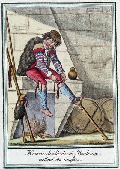 竹馬を漕ぐボルドー地方の男（J. Grasset St Sauveur, Deron, Paris著『Encyclopédie des voyages』所収 作： L.F. Labrousse